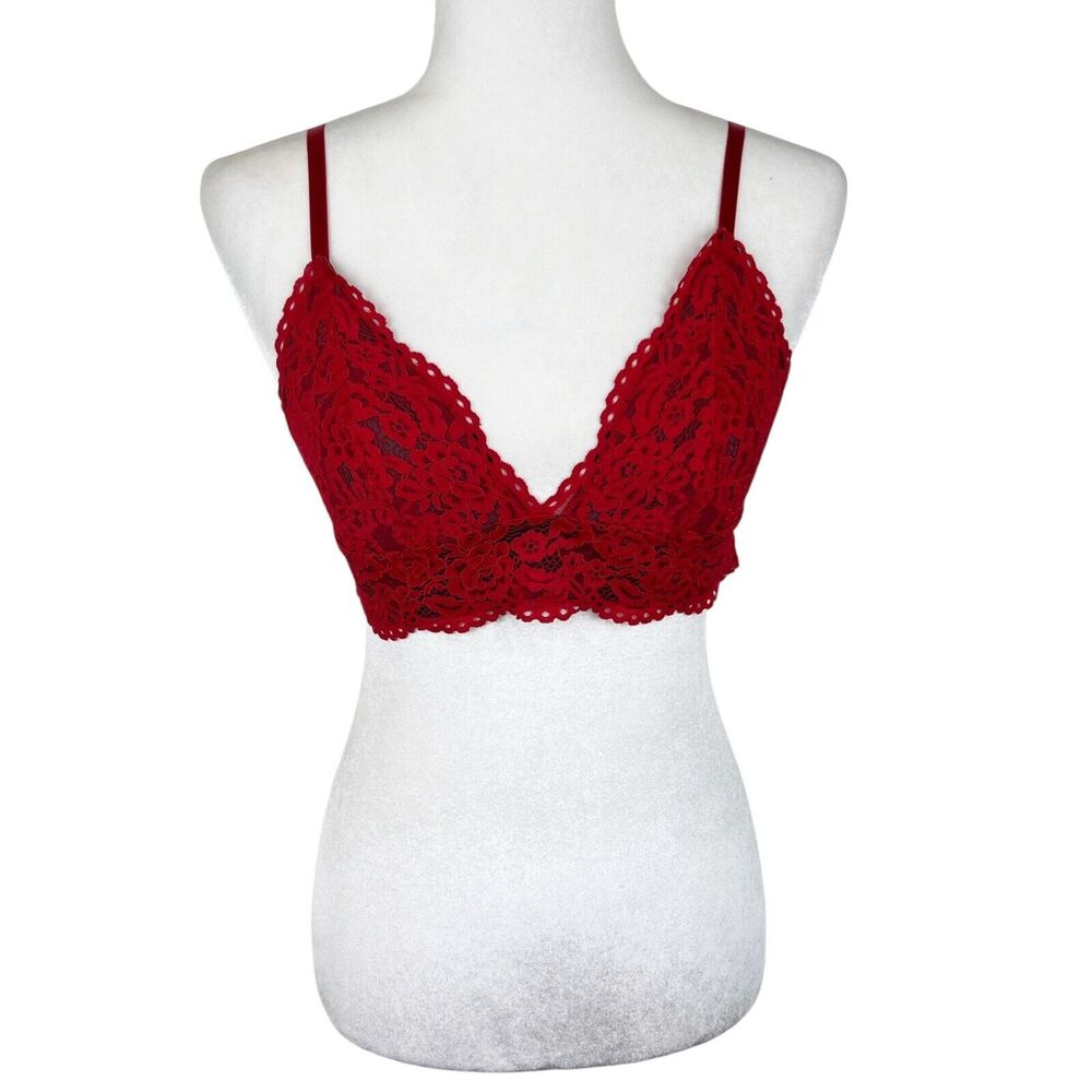 b. tempt'd Bra Women Medium Red Floral Lace Unpadded Lingerie Wireless Bralette